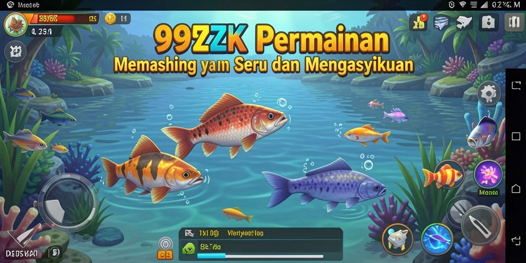 Tampilan gameplay 99ZK yang menampilkan momen menangkap ikan.