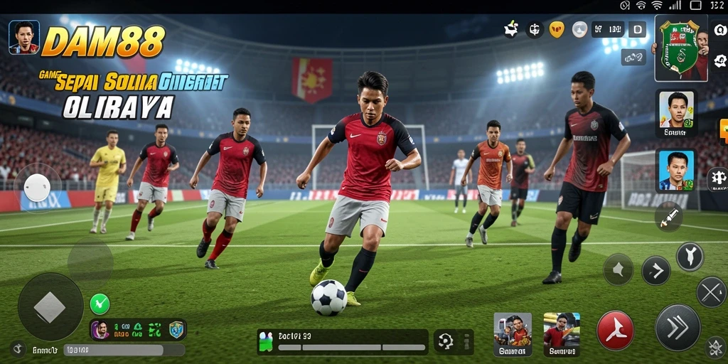 Tampilan gameplay DAM88 yang menampilkan keahlian sepak bola yang nyata.