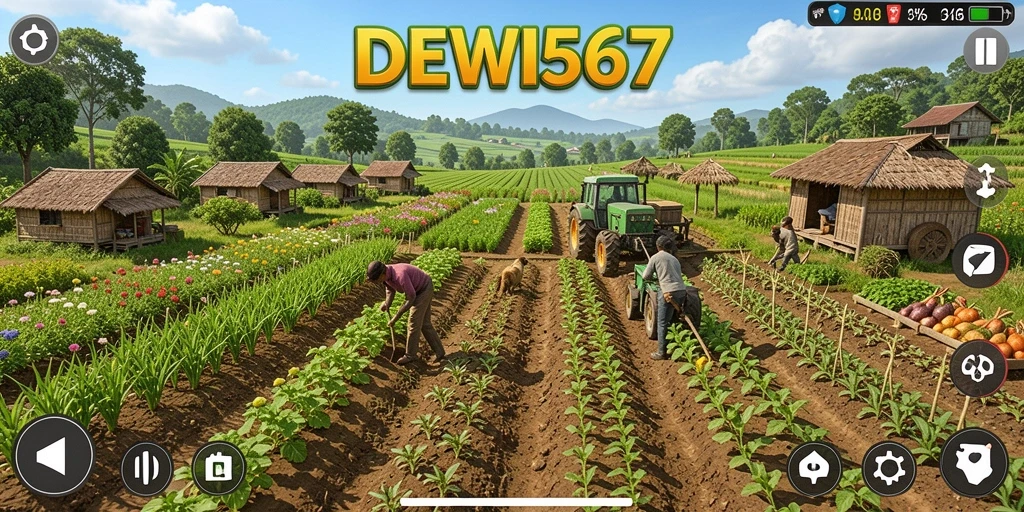 Tampilan gameplay DEWI567 yang menampilkan suasana ladang yang subur.