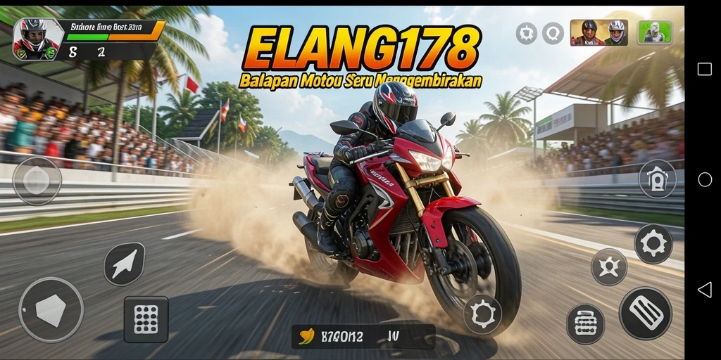 Screenshot gameplay ELANG178 menampilkan aksi balapan motor yang mendebarkan.