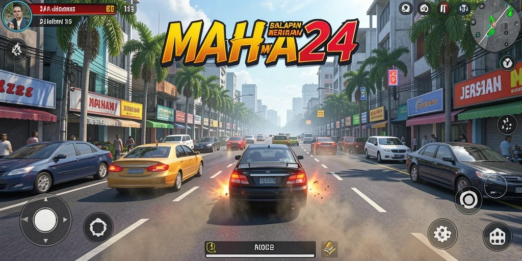 Tampilan gameplay balapan seru di MAHA24 dengan mobil yang menakjubkan.
