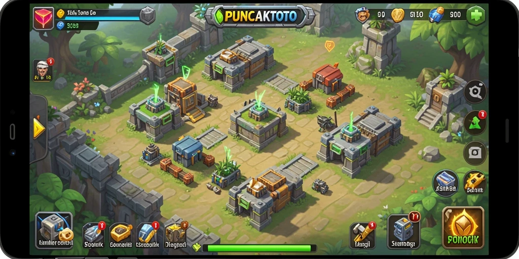 Tampilan gameplay seru dalam PUNCAKTOTO saat mempertahankan menara dari serangan musuh.