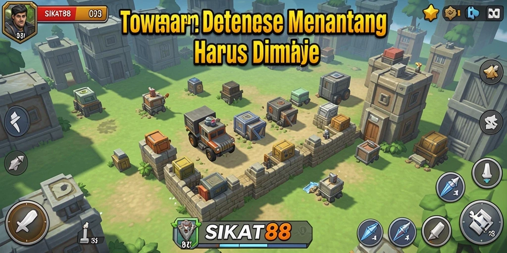 Screenshot gameplay SIKAT88 menampilkan strategi tower defense yang intens.